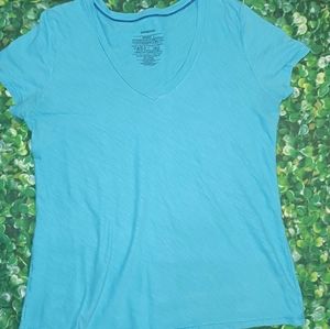 PATAGONIA Blue S/S V-Neck T-Shirt, Women's LARGE, Casual & Comfy